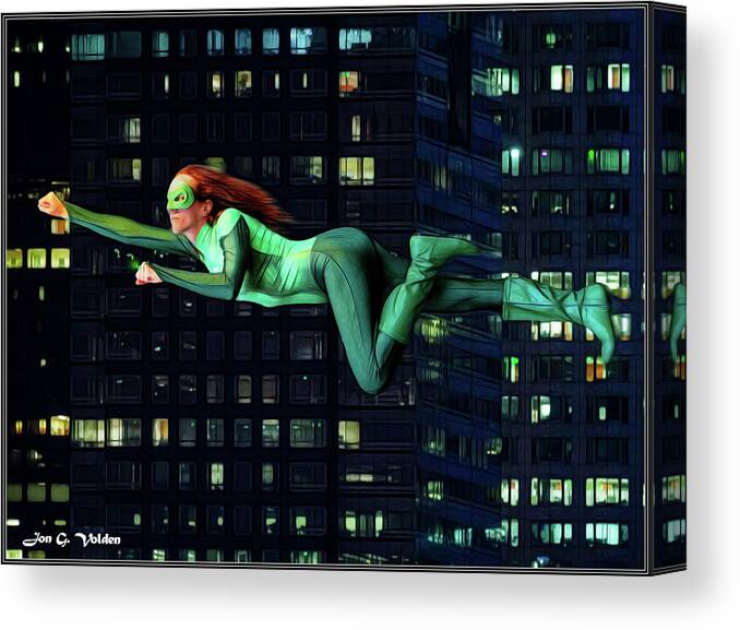 Green Canvas Print featuring the photograph Flight Of The Green Lantern by Jon Volden