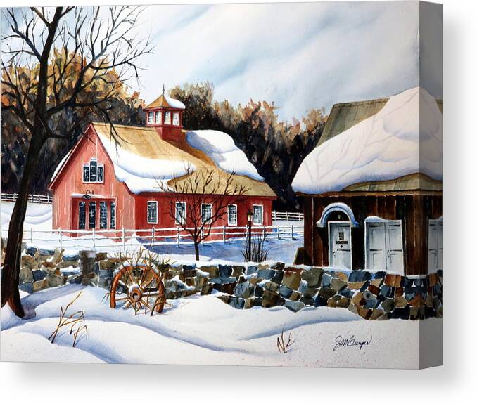 Barn Canvas Print featuring the painting From the Green in Winter by Joseph Burger