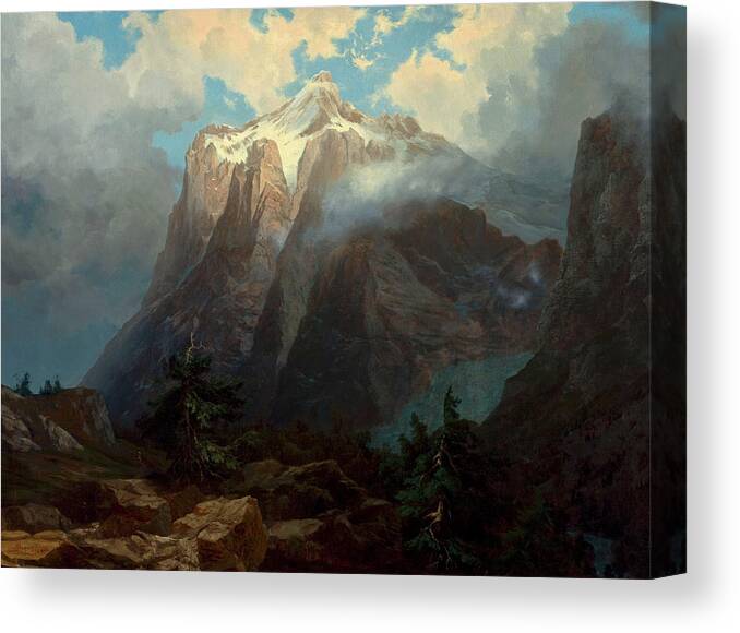 Albert Bierstadt Canvas Print featuring the painting Mount Brewer from King's River Canyon California #1 by Albert Bierstadt