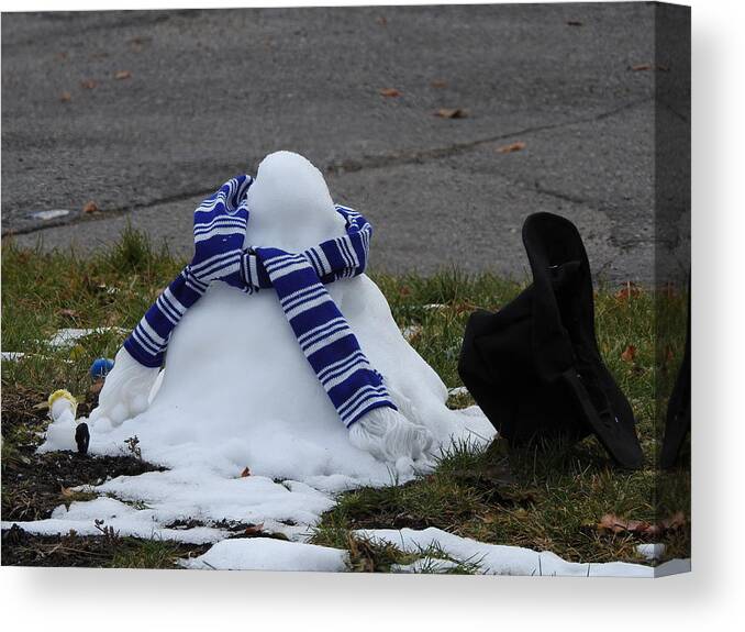 Snowman Canvas Print featuring the photograph Oh Oh #1 by Betty-Anne McDonald