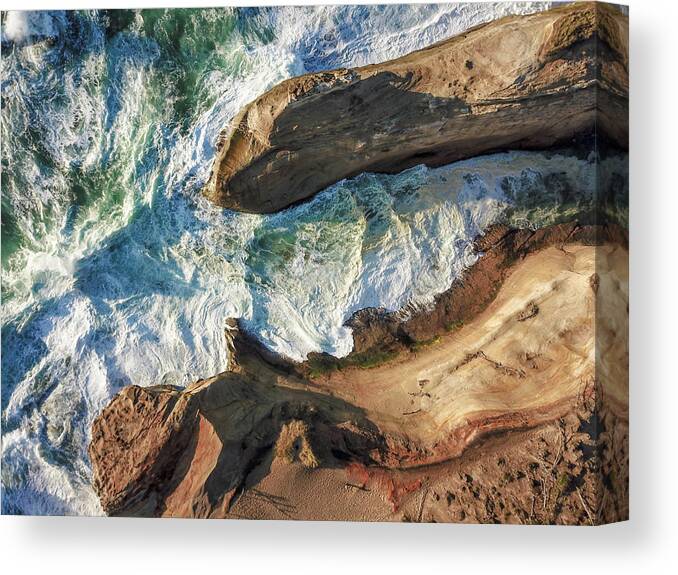 Cape Kiwanda Canvas Print featuring the photograph Rocks and Waves #1 by Brian Bonham