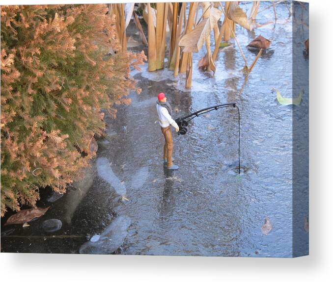 Toy Ice Fishing Canvas Print featuring the digital art Toy Ice Fishing #1 by Digital Art Cafe