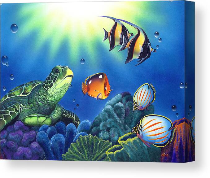 Turtle Canvas Print featuring the painting Turtle Dreams by Angie Hamlin