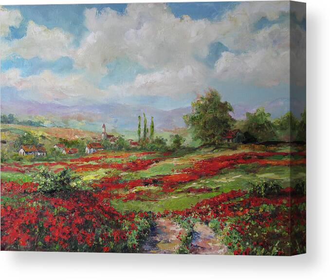 Tuscan Canvas Print featuring the painting Tuscan landscape #1 by Tigran Ghulyan