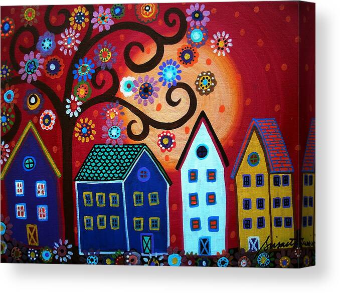 Mexican Town Canvas Print featuring the painting Mexican Town #11 by Pristine Cartera Turkus