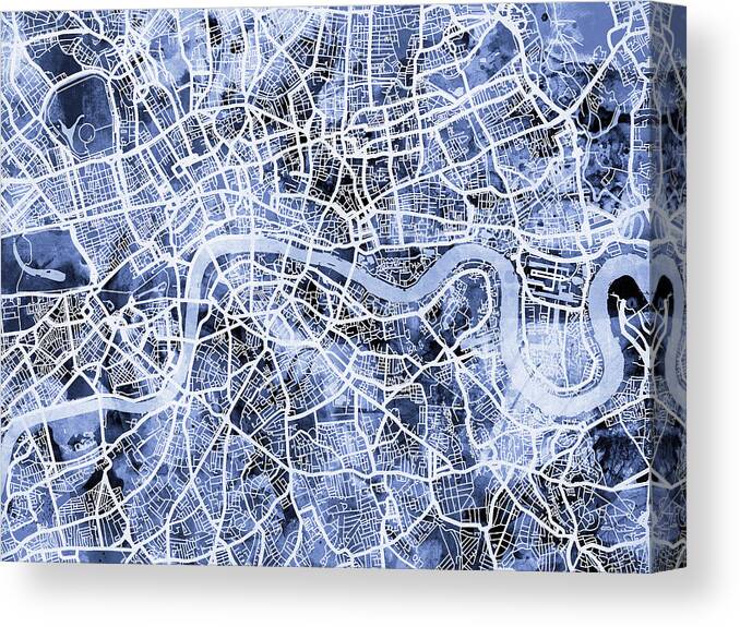London Canvas Print featuring the digital art London England Street Map #13 by Michael Tompsett