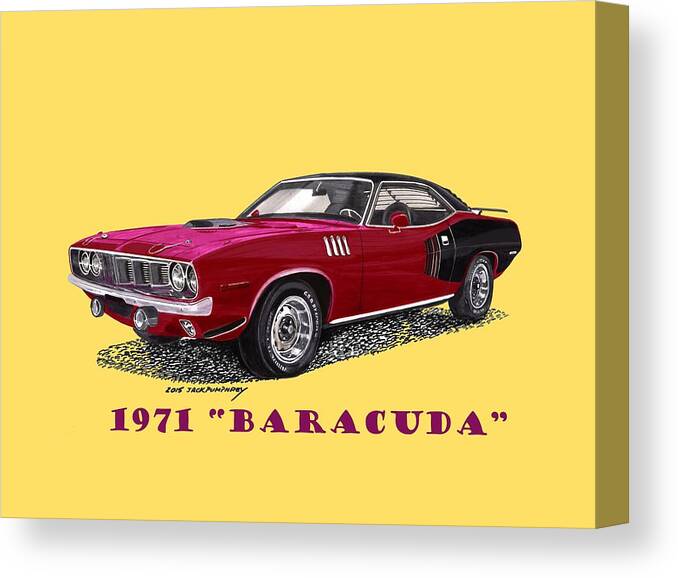 1971 Plymouth Barracuda Tee-shirt Art Canvas Print featuring the painting 1971 Plymouth Barracuda by Jack Pumphrey
