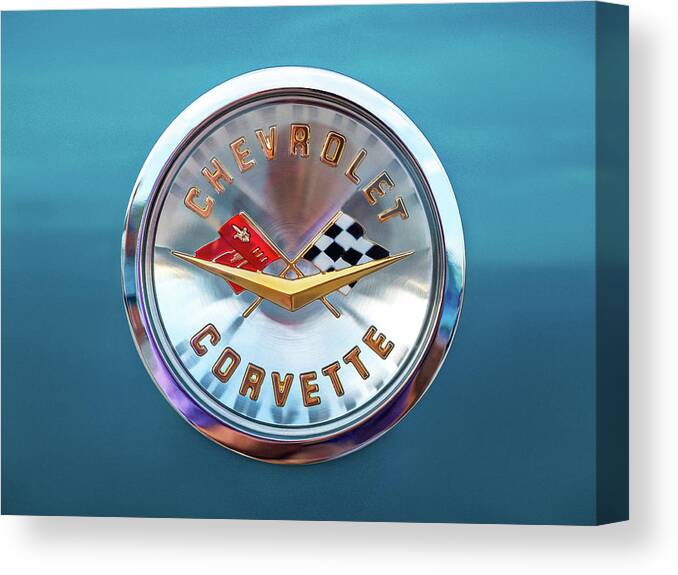 Corvette Canvas Print featuring the digital art Corvette Badge by Douglas Pittman