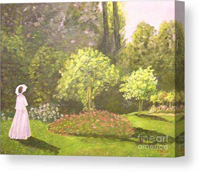 Landscape Painting Canvas Print featuring the painting Lady in garden #2 by Nicholas Minniti