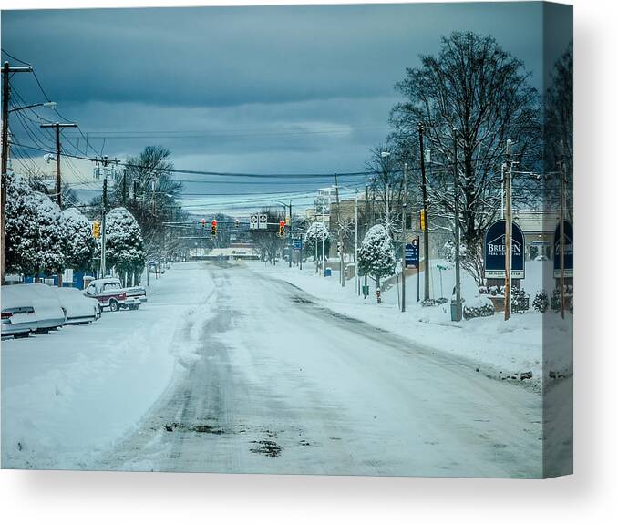 Moresville Canvas Print featuring the photograph Moresville North Carolina Streets Covered In Snow #2 by Alex Grichenko