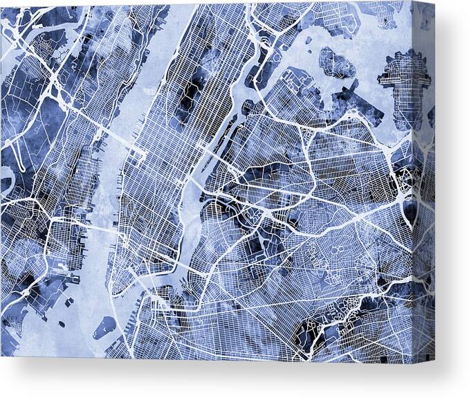 New York Canvas Print featuring the digital art New York City Street Map #2 by Michael Tompsett