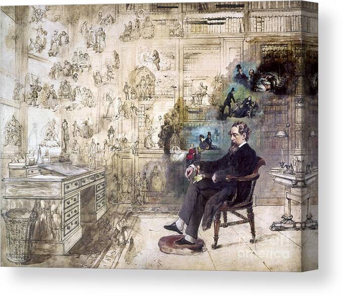 1870s Canvas Print featuring the painting CHARLES DICKENS - Dickens' Dream by Robert William Buss
