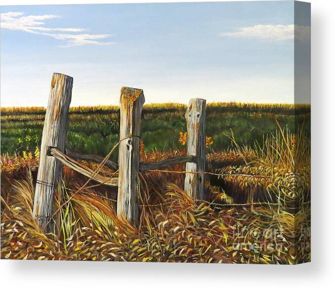Farm Canvas Print featuring the painting 3 Old Posts by Marilyn McNish