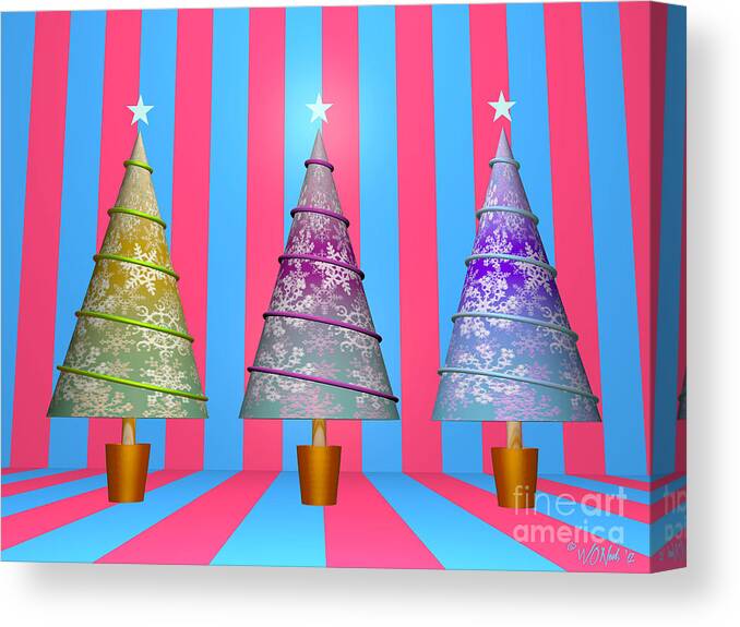 Holidays Canvas Print featuring the digital art 3 Xmas Trees, No. 2 by Walter Neal