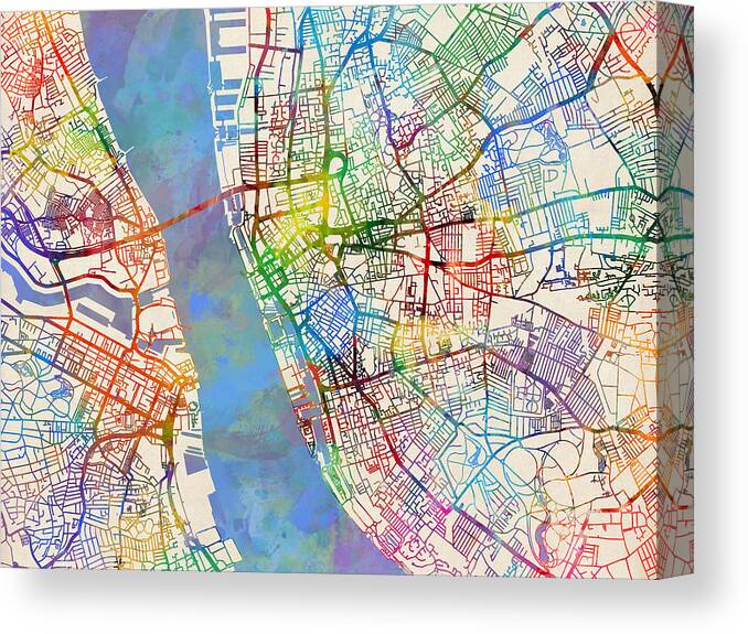 Liverpool Canvas Print featuring the digital art Liverpool England Street Map #5 by Michael Tompsett