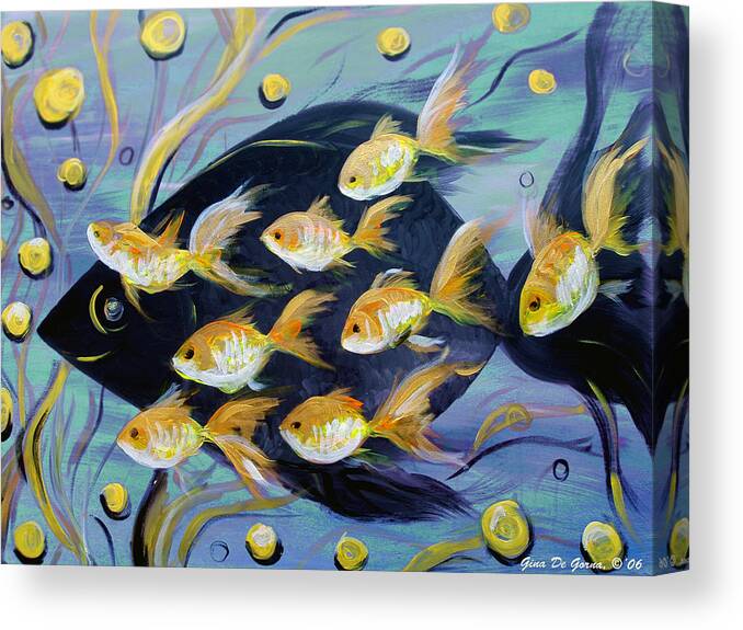 Fish Canvas Print featuring the painting 8 Gold Fish by Gina De Gorna