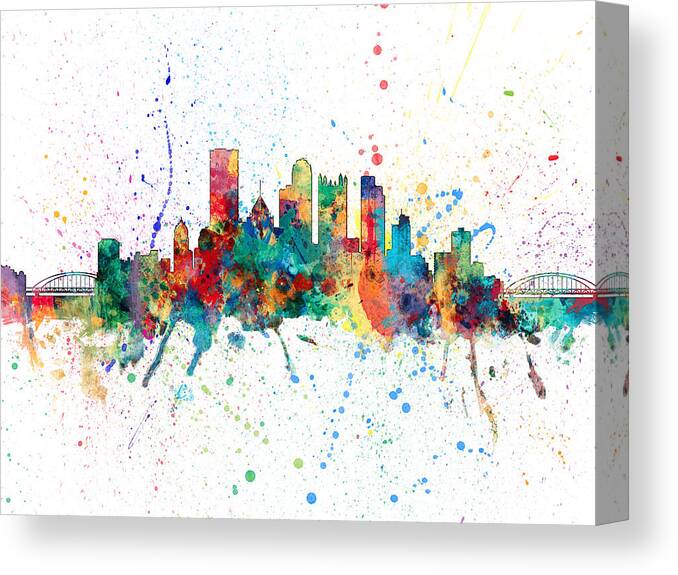 United States Canvas Print featuring the digital art Pittsburgh Pennsylvania Skyline #8 by Michael Tompsett