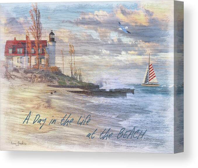 Beach Canvas Print featuring the digital art A Day in the Life at the Beach by Nina Bradica
