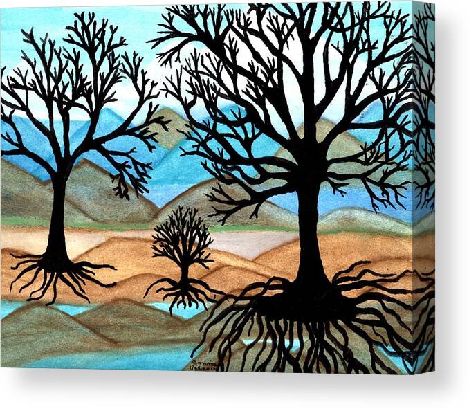 Black Trees Canvas Print featuring the painting A Good Foundation by Connie Valasco