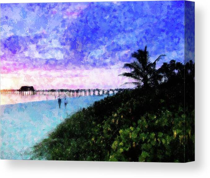 Beach Canvas Print featuring the mixed media A View At Naples Pier by Florene Welebny