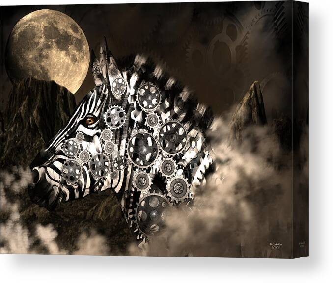 Digital Art Canvas Print featuring the digital art A Wild Steampunk Zebra by Artful Oasis