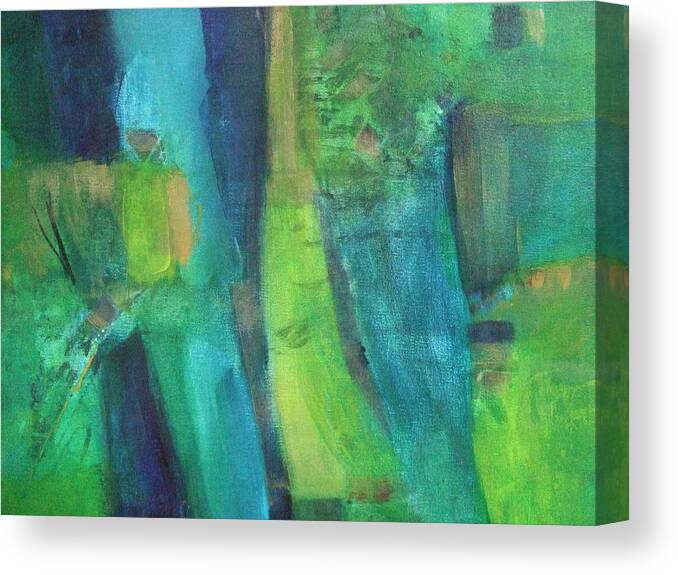 Blue Green Abstract Contemporay Line Collage Canvas Print featuring the painting Abstract Green by Janet Visser
