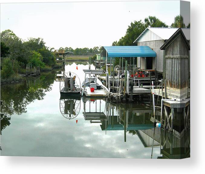 Airboat Canvas Print featuring the photograph Airboat Fishing for a Living by Deborah Ferree