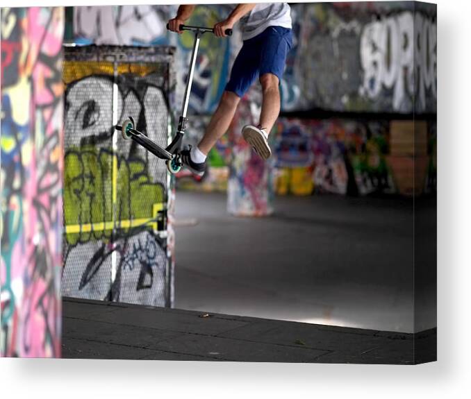 Southbank Skatepark Canvas Print featuring the photograph Airborne at Southbank by Rona Black