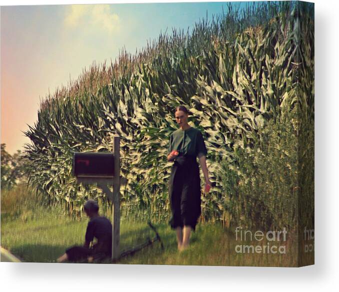 Amish Canvas Print featuring the photograph Amish Girls Watermelon Break by Beth Ferris Sale