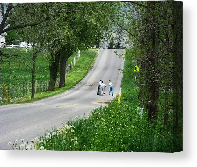 Rural Canvas Print featuring the photograph Amish Roller Skating by Joyce Kimble Smith