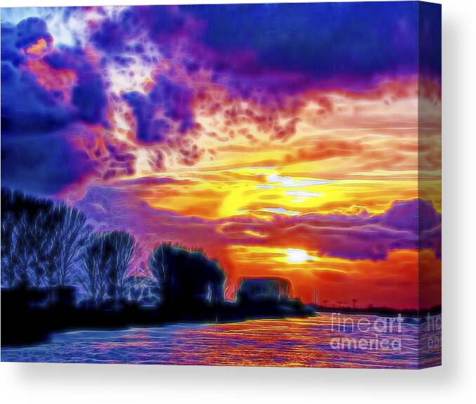 Holland Amstel River Sunsets Artistic Glow Canvas Print featuring the photograph Amstel Glow by Rick Bragan