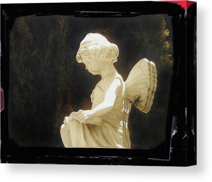 Angel By Poolside Collage Arizona City Arizona 2005 Canvas Print featuring the photograph Angel by poolside collage Arizona City Arizona 2005-2011 by David Lee Guss