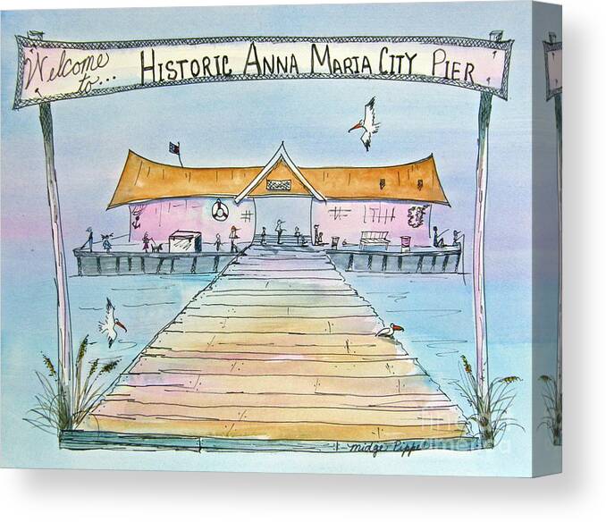 Anna Maria Island Canvas Print featuring the painting Anna Maria City Pier by Midge Pippel