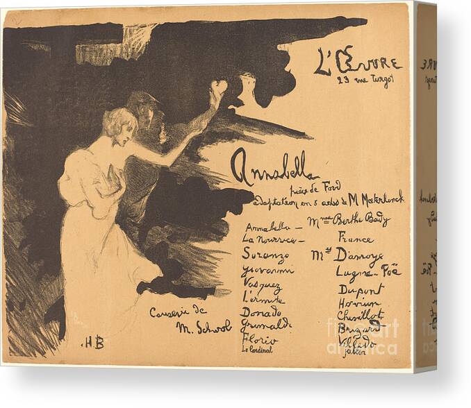  Canvas Print featuring the drawing Annabella ('tis Pity She's A Whore) by Henri Bataille