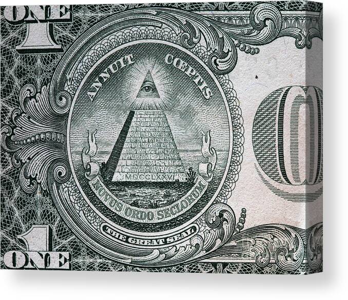 Dollar Canvas Print featuring the photograph Annuit coeptis motto and the Eye of Providence by Michal Bednarek