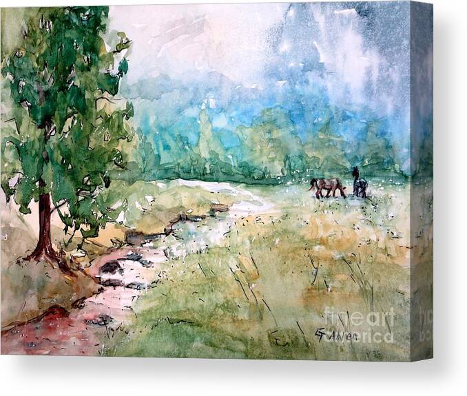 Creek Canvas Print featuring the painting Aska Farm Creek by Gretchen Allen