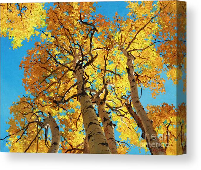Aspen Trees Canvas Print featuring the painting Aspen Sky High 2 by Gary Kim
