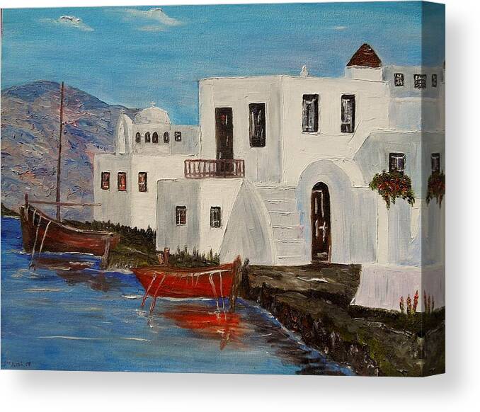 Boat Canvas Print featuring the painting At home in Greece by Marilyn McNish