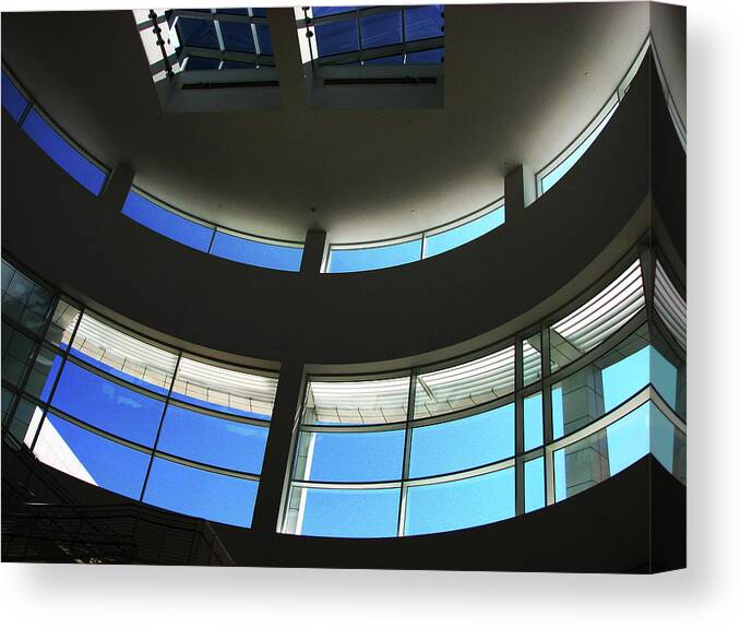 This Is Looking Up In One Of The Main Lobby\'s At The Getty Museum In Malibu Canvas Print featuring the photograph At The Getty by Joanne Coyle