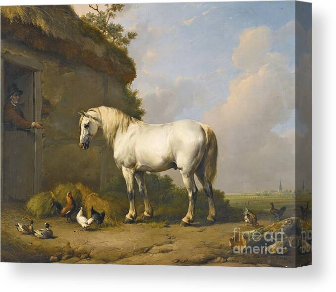 Eug�ne Verboeckhoven 1798-1881 Belgian Canvas Print featuring the painting At The Stable Door by MotionAge Designs
