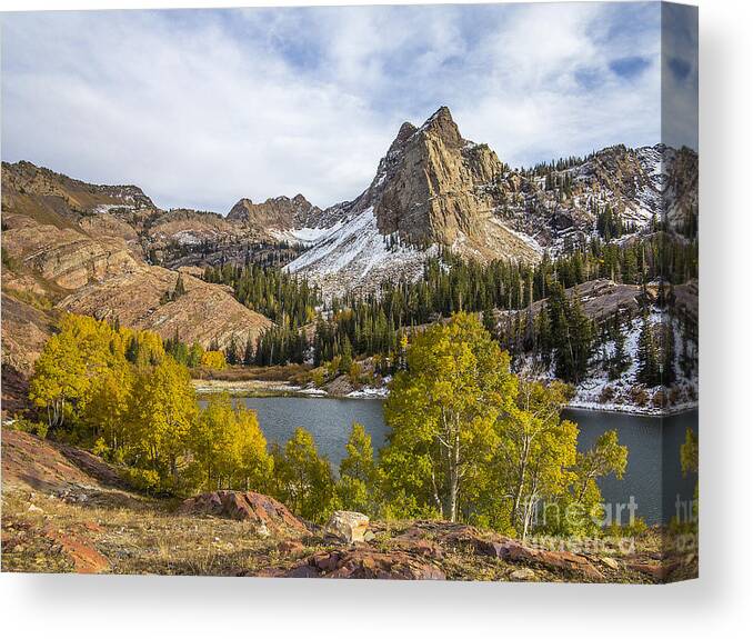Lake Canvas Print featuring the photograph Autumn Snow at Lake Blanche by Spencer Baugh