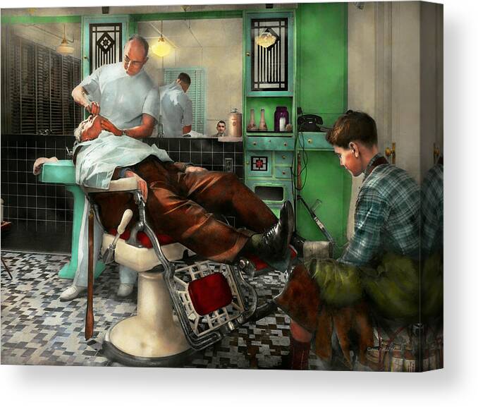 Barber Canvas Print featuring the photograph Barber - Shave - Pennepacker's barber shop 1942 by Mike Savad