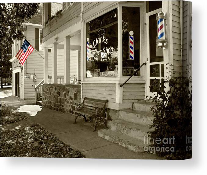 Flag Canvas Print featuring the photograph Clarks Barber Shop with Color by Tom Brickhouse