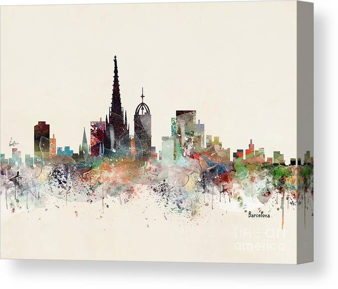 Barcelona Canvas Print featuring the painting Barcelona Skyline by Bri Buckley