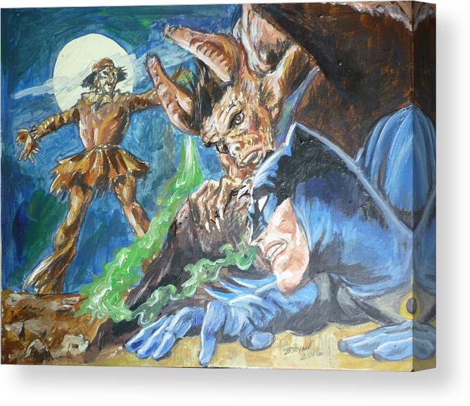 Batman Canvas Print featuring the painting Batman V Scarecrow by Bryan Bustard