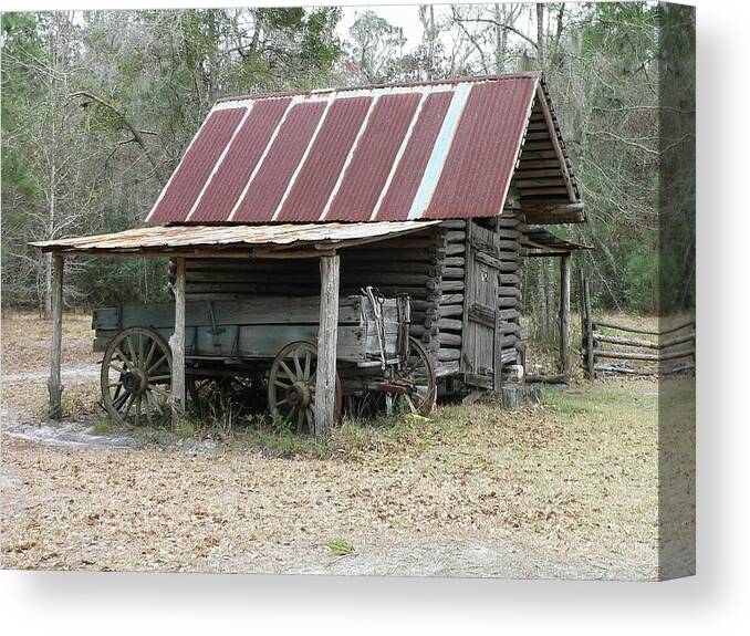Barn Canvas Print featuring the photograph Battered Barn and Weathered Wagon by Al Powell Photography USA