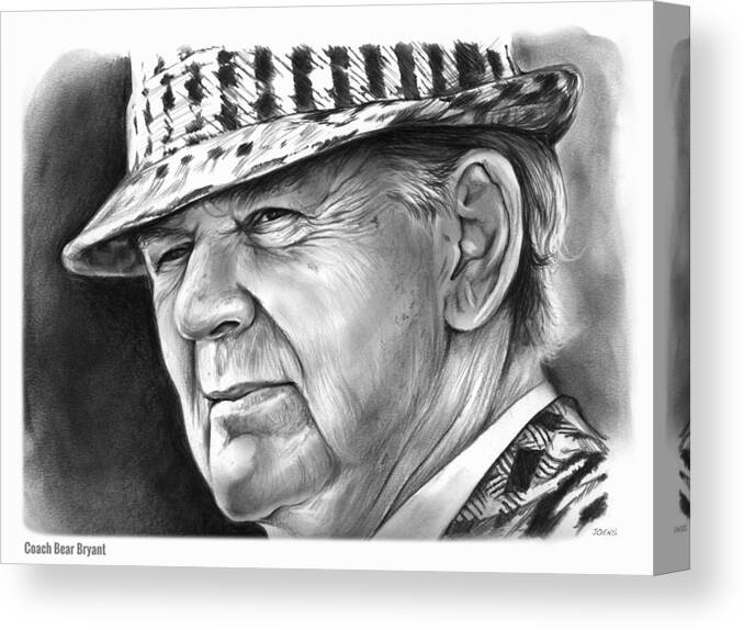 Football Canvas Print featuring the drawing Bear Bryant by Greg Joens
