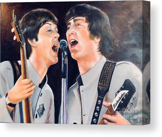 John Lennon Canvas Print featuring the painting Beatles at Shea Stadium by Leland Castro