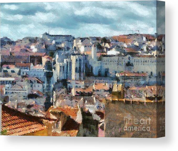 Painting Canvas Print featuring the painting Beautiful Lisbon Street by Dimitar Hristov