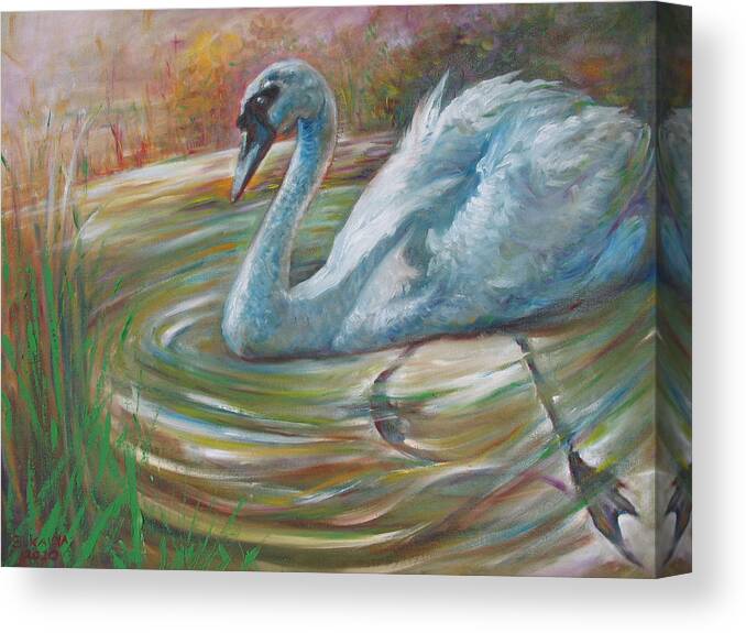 Swan Canvas Print featuring the painting Beauty in The Battle by Sukalya Chearanantana